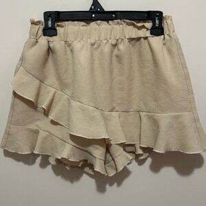 Elegant Tan Ruffle Women's Shorts
